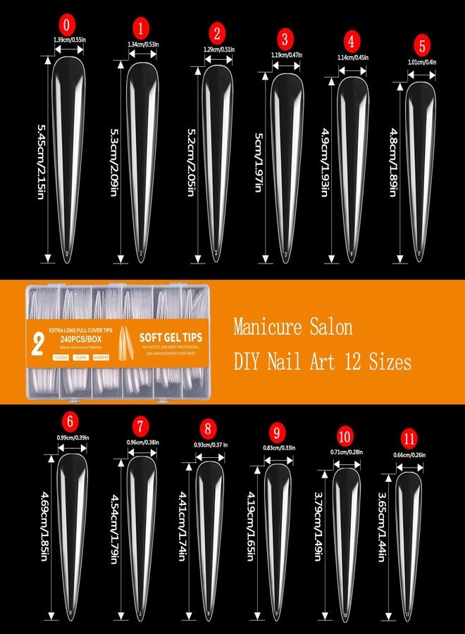 Dudjndjd 240PCS Extra Long Stiletto Nail Tips, 3XL Long Nail Tips Press On Nails, Full Cover No C Curve Stiletto Nails Tips Clear Artificial Acrylic Nails Tips for Salons Home DIY 12 Sizes - Image 4